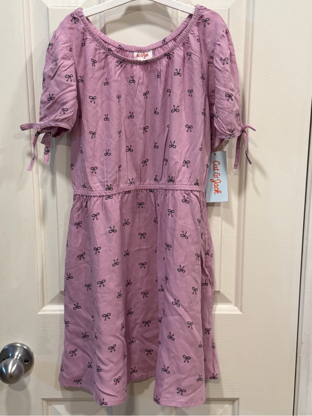 Cat & Jack Lavender Bow Print Dress with Pockets Size M (8)